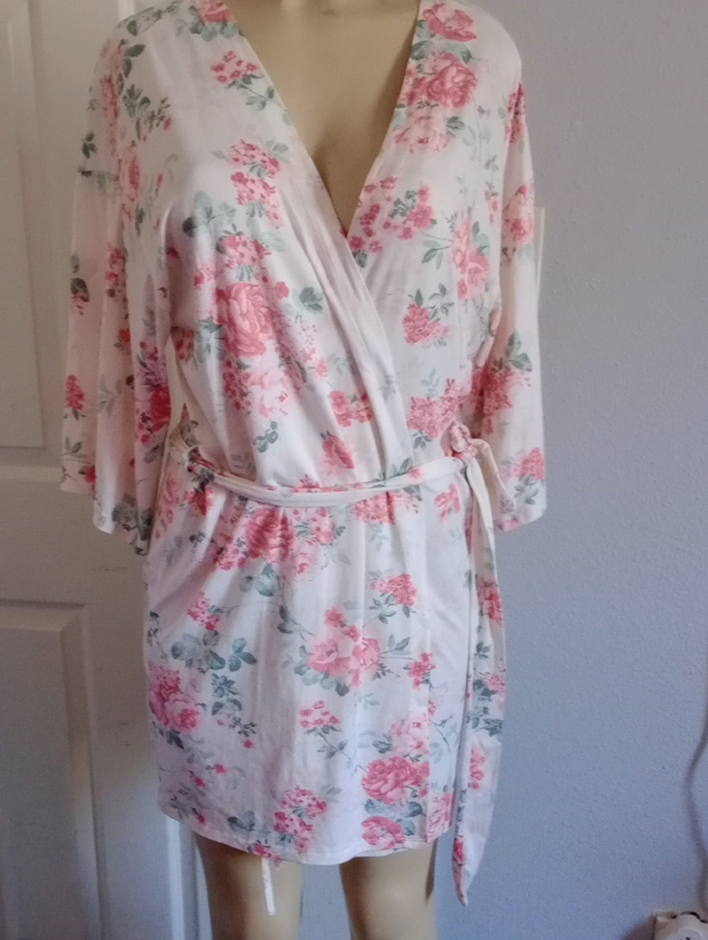 Floral Wrap Robe in Pink and Cream - Womens Intimates